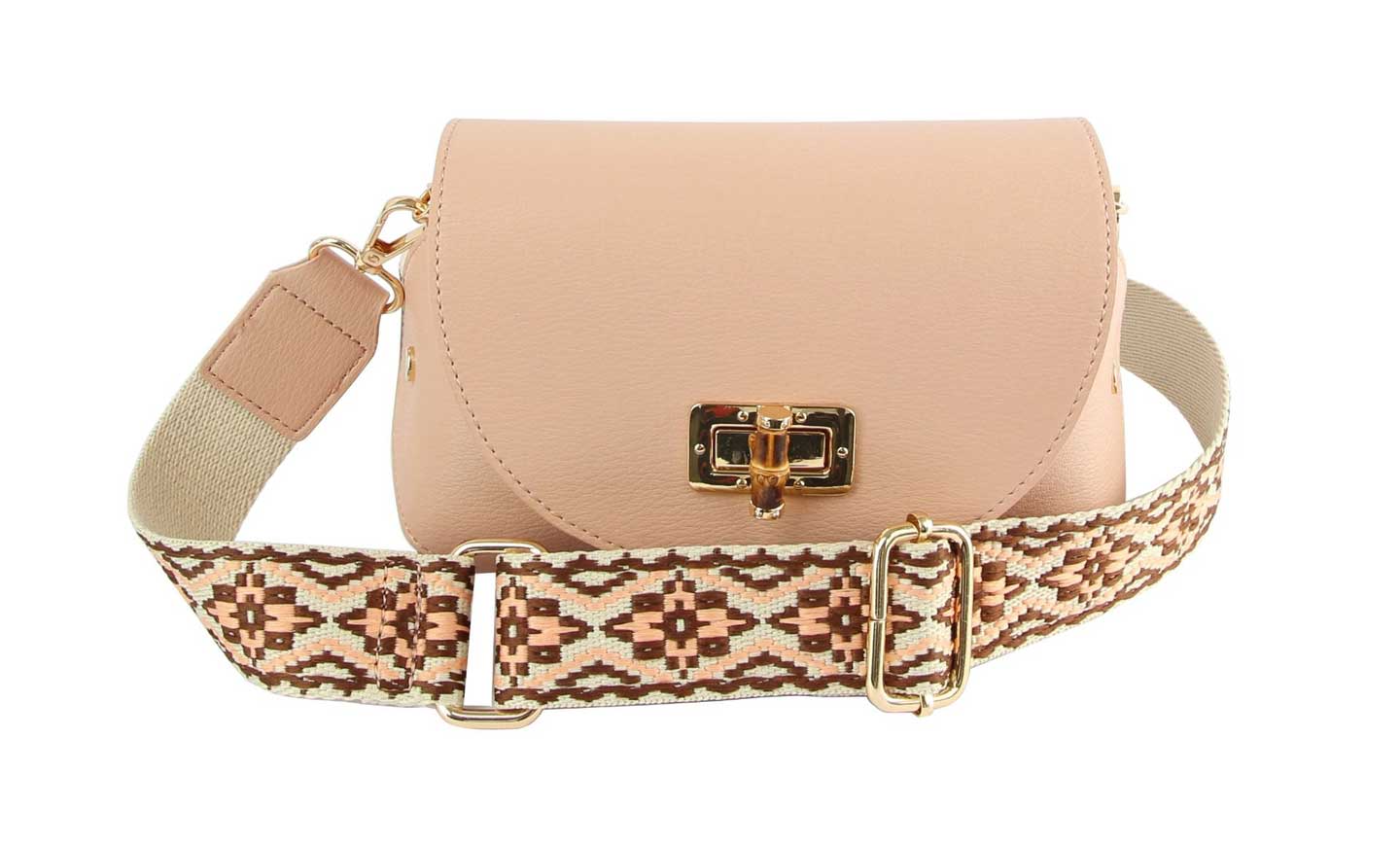 Chic Crossbody Bag With Patterned Strap
