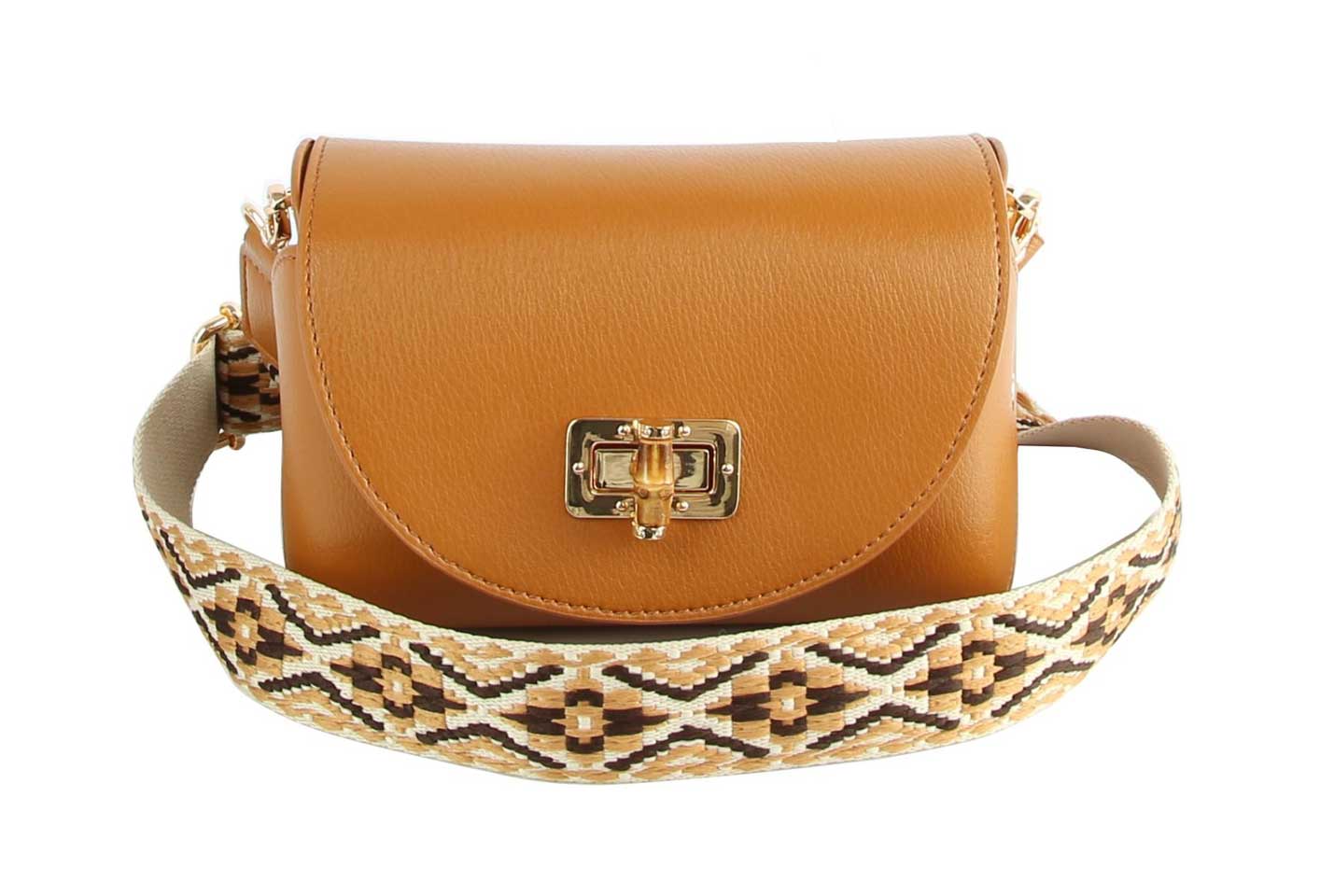 Chic Crossbody Bag With Patterned Strap