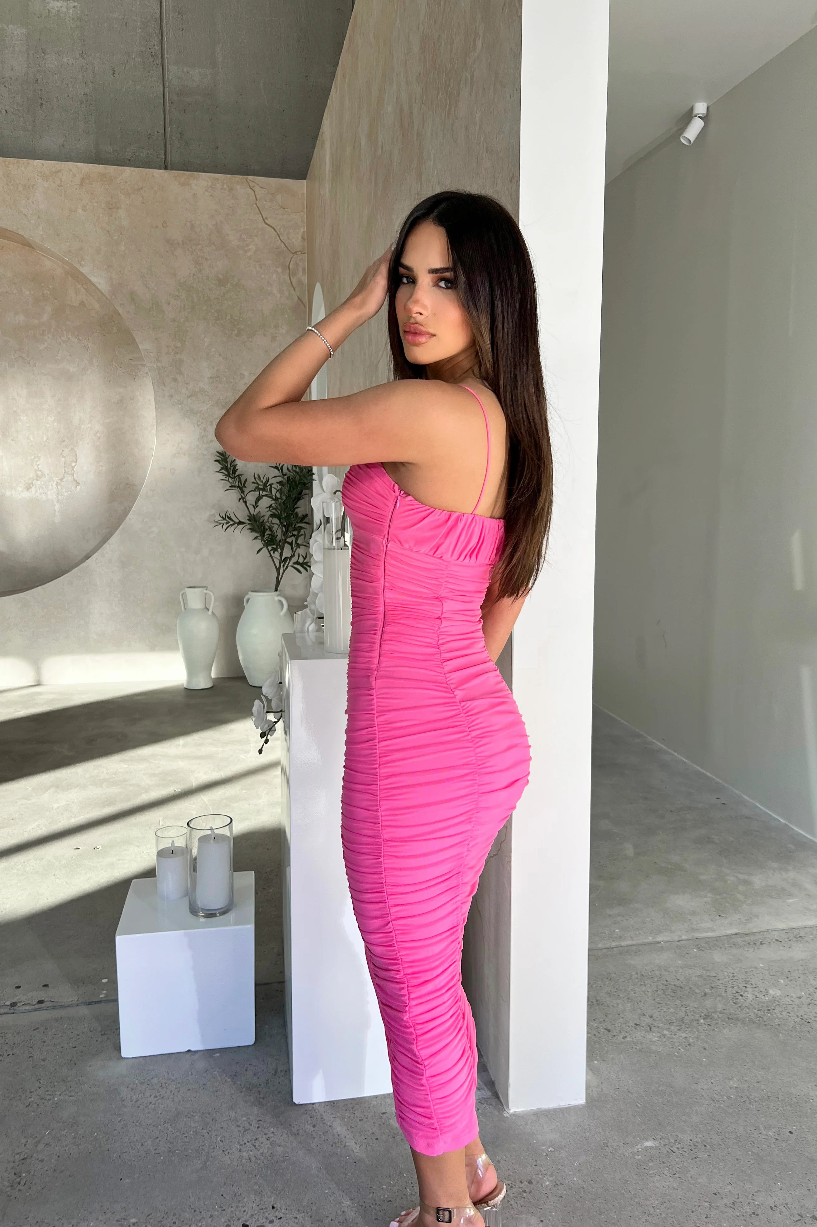 Elegant Pink Ruched Dress