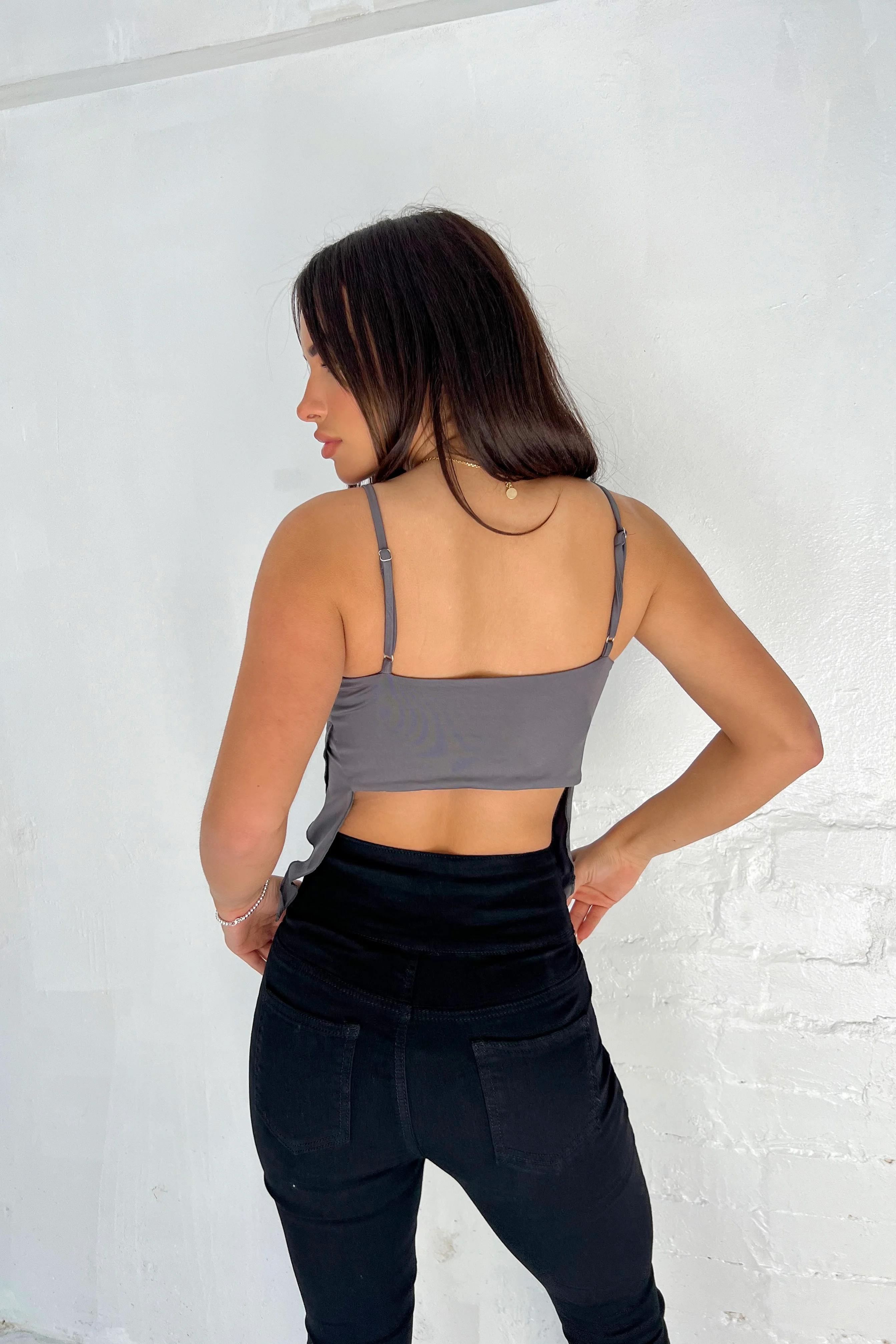 Chic Charcoal Tie-Front Cami Top