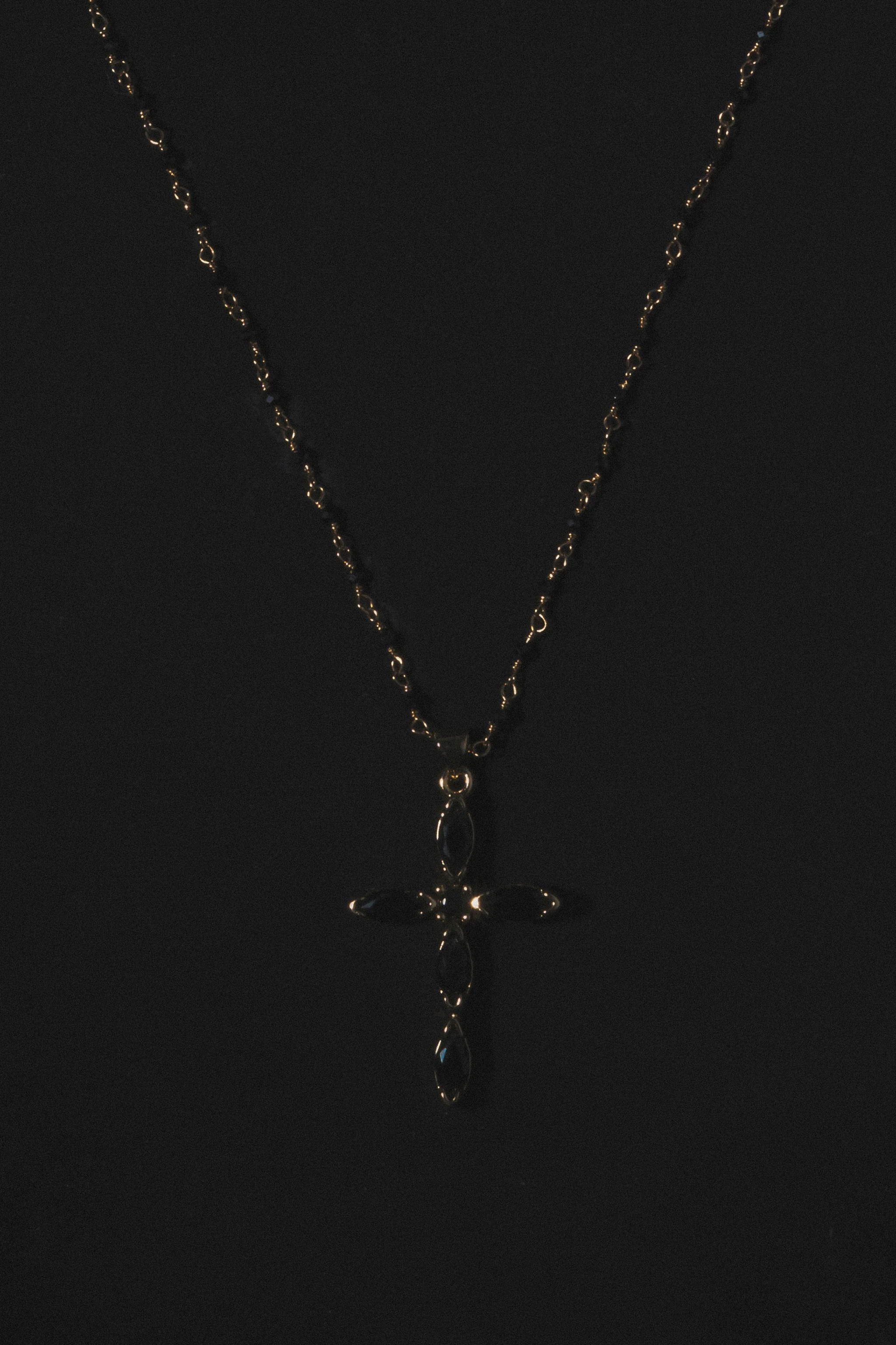 Elegant Black Beaded Cross Necklace