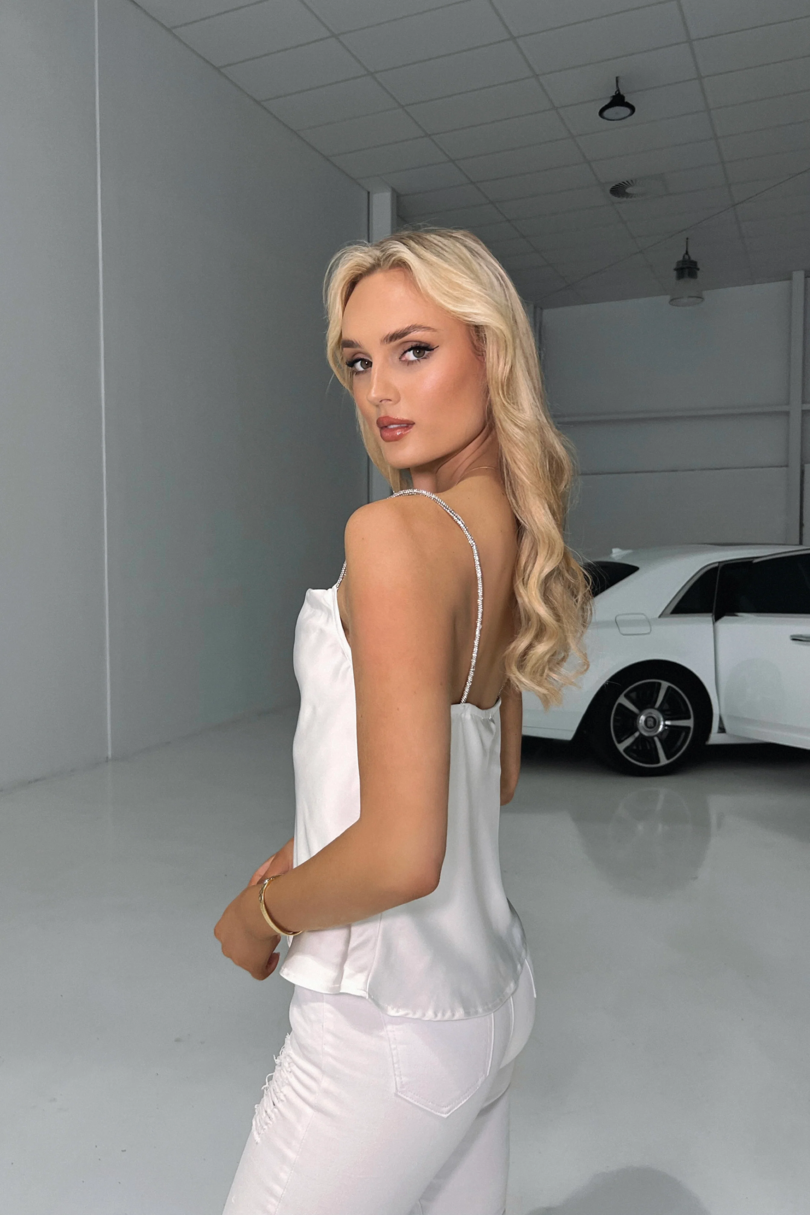 Elegant White Satin Camisole