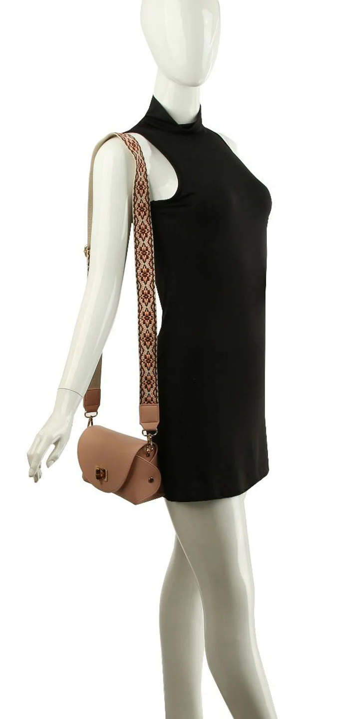 Chic Crossbody Bag With Patterned Strap